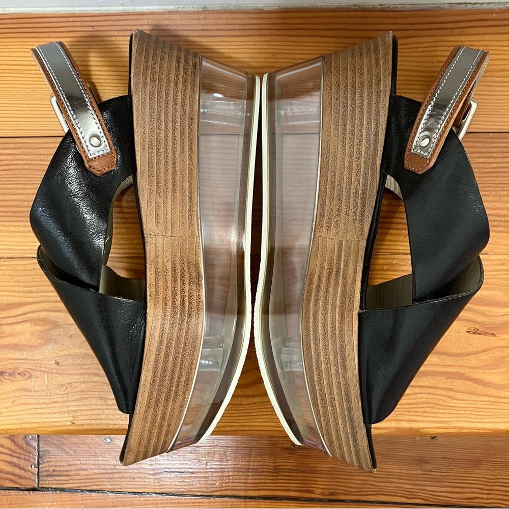AGL Platform Wedge Lucite Clear Black Leather Criss Cross Sraps Buckle Italy 38 - Picture 5 of 15